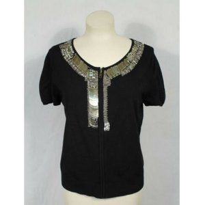 Joseph A. Short Sleeve Zip Up Sweater L Gold Trim